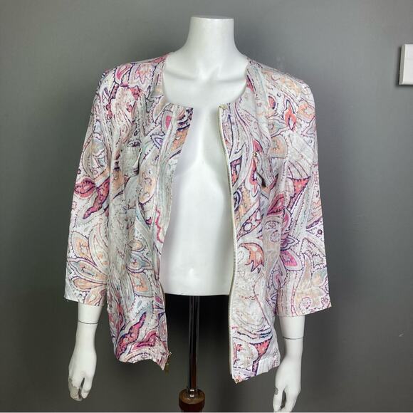 Chico's jacket large linen white pastel pattern print comfortable summer office - Picture 3 of 14